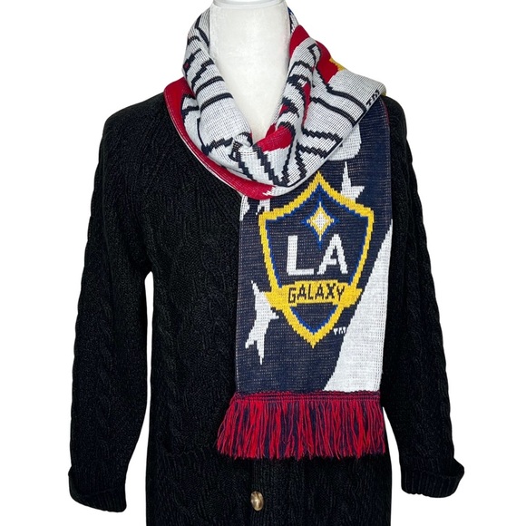 RARE LA Galaxy FC Logo Scarf Los Angeles Soccer Team HTF Knit Red Blue Yellow - Picture 14 of 15